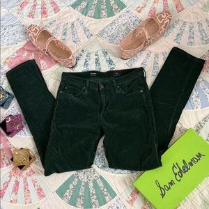 AG Adriano Goldschmied The Prima Women's Corduroy Dark Green Cigarette Leg Jeans